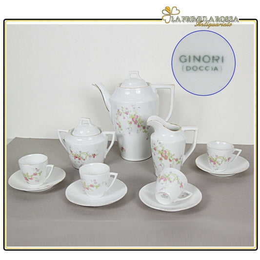 SERVIZIO DA CAFFE ANTICO GINORI DOCCIA IN PORCELLANA ANNI 30 TAZZE TAZZINE FIORI Ceramiche e Porcellane