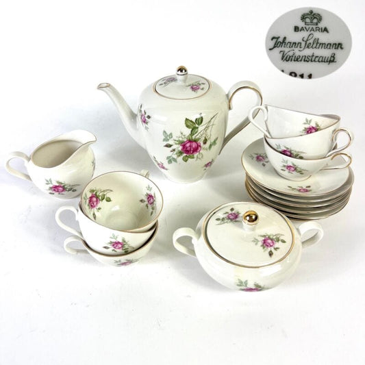 Servizio da caffe antico in porcellana Bavaria tazze tazzine con rose per 6 oro Ceramiche e Porcellane
