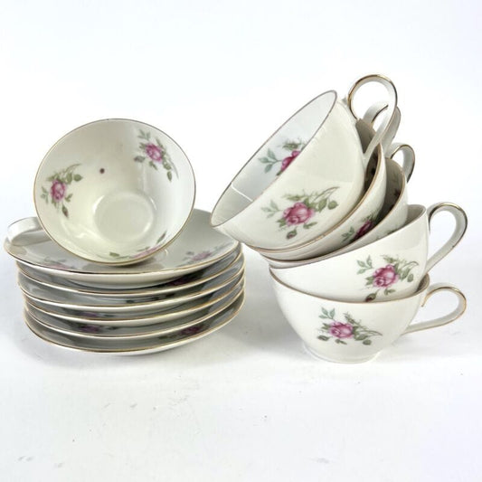 Servizio da caffe antico in porcellana Bavaria tazze tazzine con rose per 6 oro Ceramiche e Porcellane