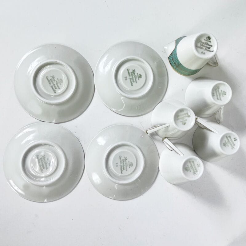 Servizio da caffe antico in porcellana Bavaria tazze tazzine verde e oro per 4 Ceramiche e Porcellane