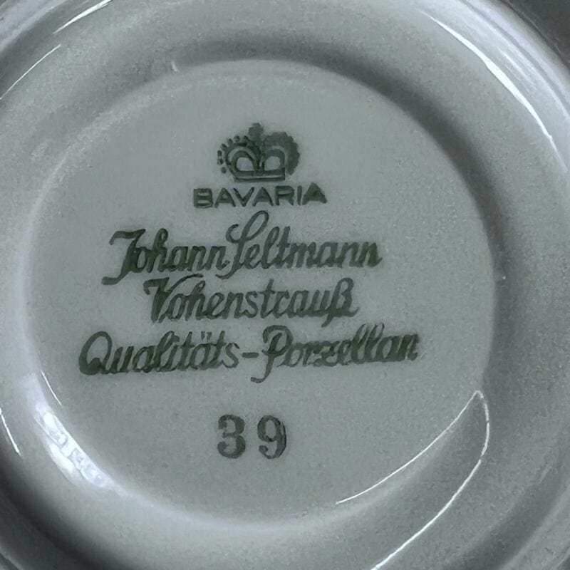 Servizio da caffe antico in porcellana Bavaria tazze tazzine verde e oro per 4 Ceramiche e Porcellane