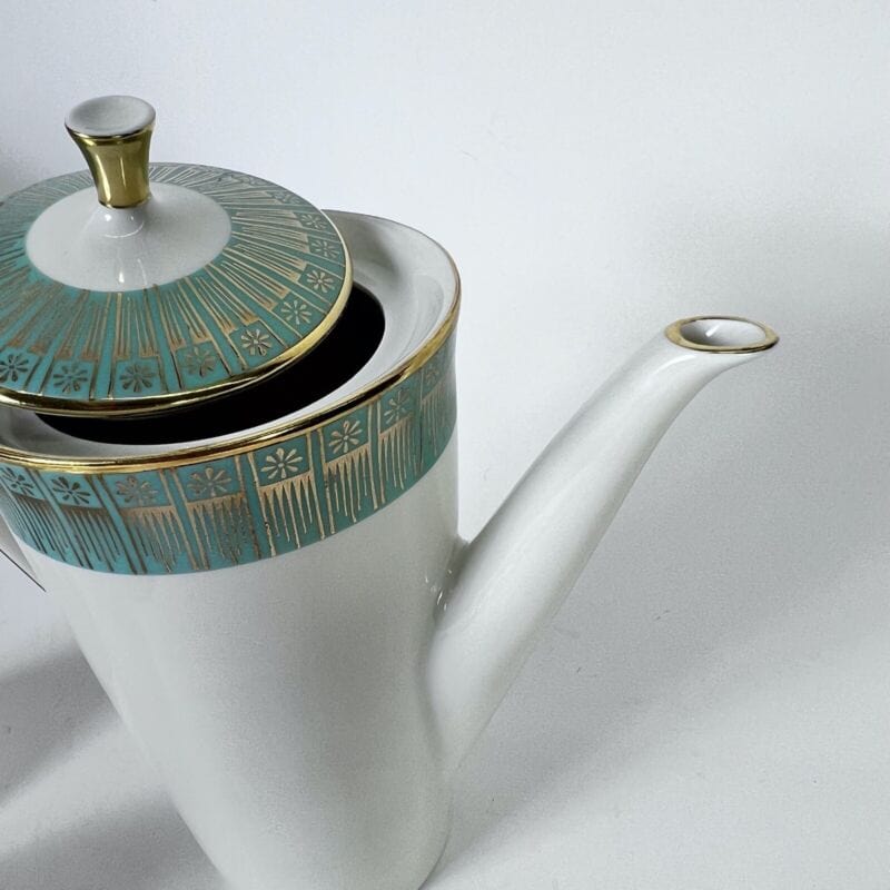 Servizio da caffe antico in porcellana Bavaria tazze tazzine verde e oro per 4 Ceramiche e Porcellane