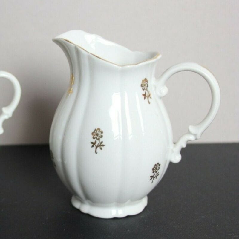 Servizio da caffè antico tazzine caffe antiche in porcellana bianca oro 14 pezzi Ceramiche e Porcellane