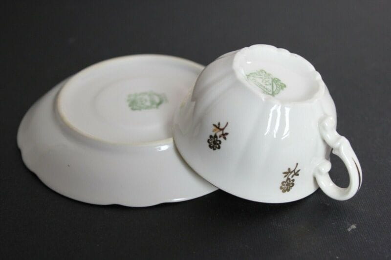 Servizio da caffè antico tazzine caffe antiche in porcellana bianca oro 14 pezzi Ceramiche e Porcellane