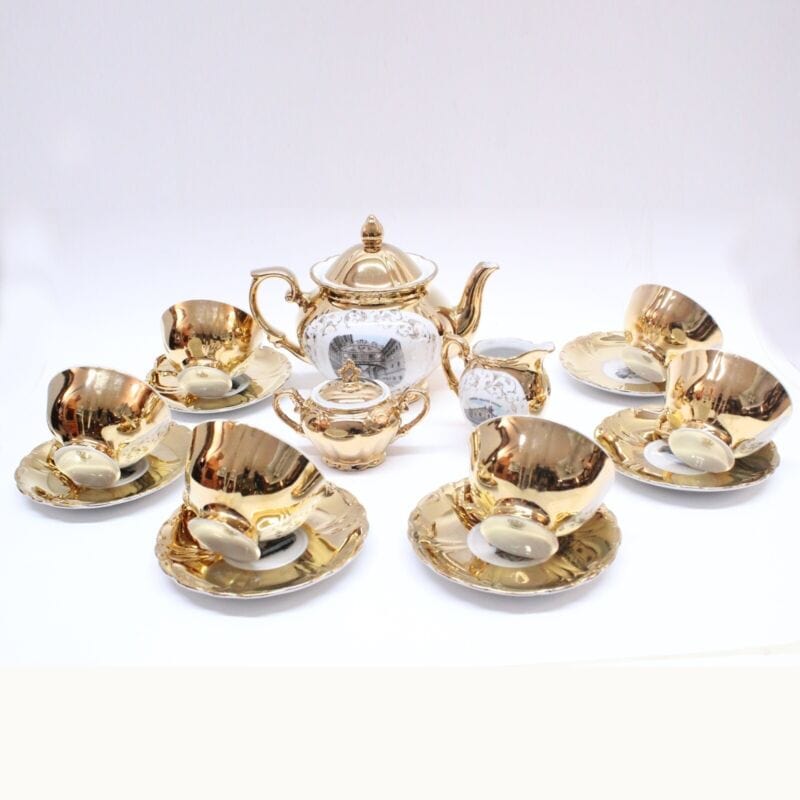 Servizio da tè the antico in porcellana bianca oro Bavaria Venezia tazze teiera Ceramiche e Porcellane