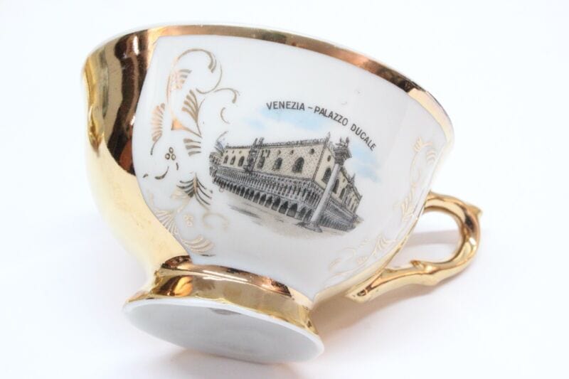 Servizio da tè the antico in porcellana bianca oro Bavaria Venezia tazze teiera Ceramiche e Porcellane