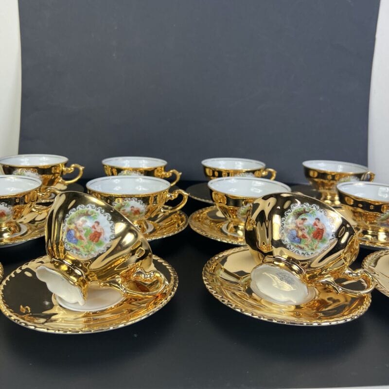 Servizio da tè the antico in porcellana bianca oro zecchino Bavaria teiera tazze Ceramiche e Porcellane