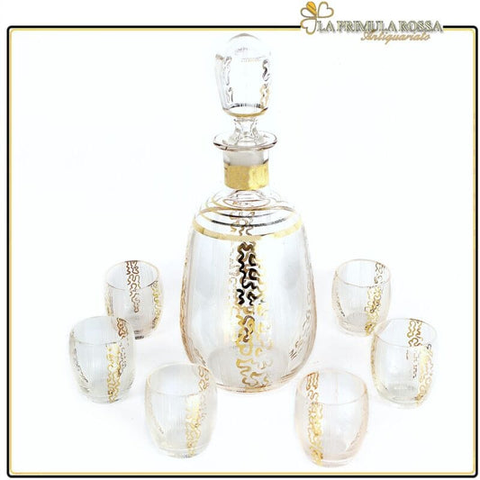 Servizio di Bicchieri da per liquore vintage in vetro e oro bicchierini rosolio Vetri e Cristalli