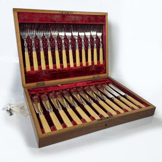 Servizio di Posate in Argento Antiche epoca 800 Sheffield da Pesce per 12 Sheffield & Argento