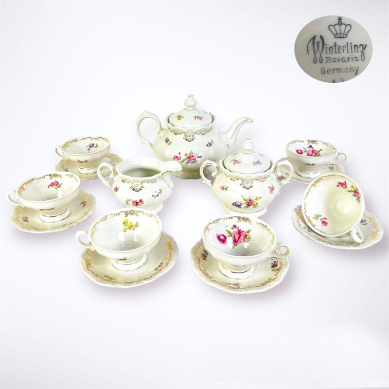 Servizio set da tè the antico in porcellana bianca vintage bavaria motivo fiori Ceramiche e Porcellane