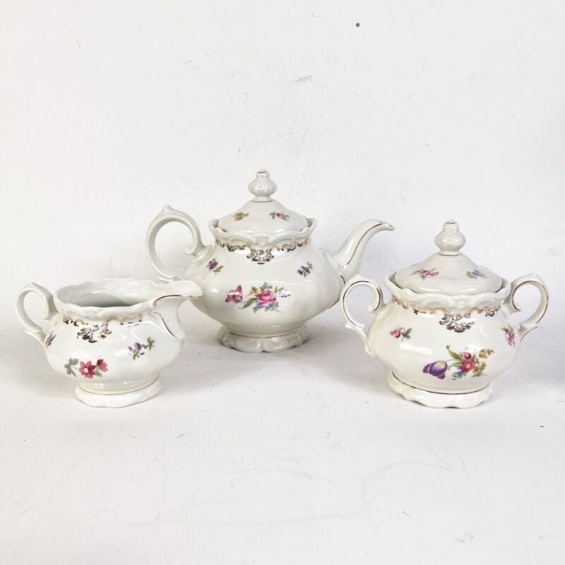Servizio set da tè the antico in porcellana bianca vintage bavaria motivo fiori Ceramiche e Porcellane
