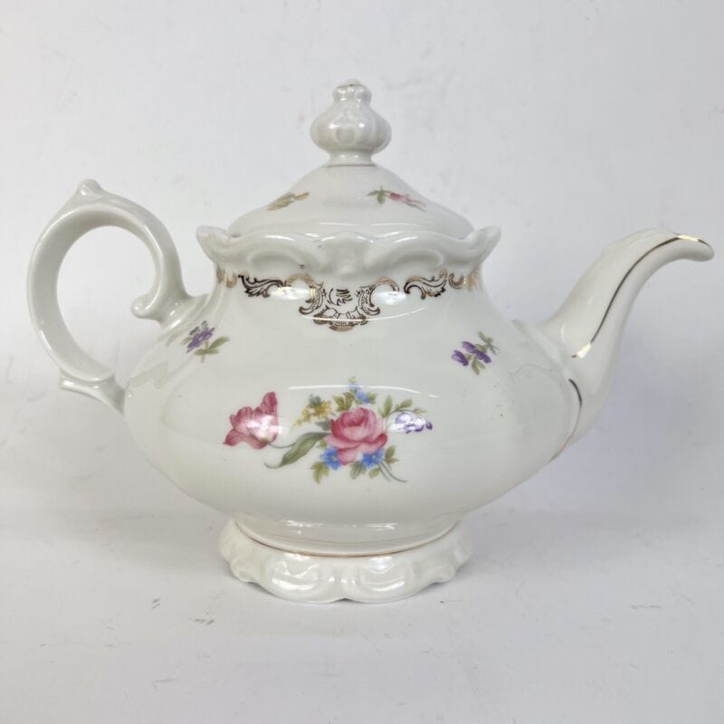 Servizio set da tè the antico in porcellana bianca vintage bavaria motivo fiori Ceramiche e Porcellane