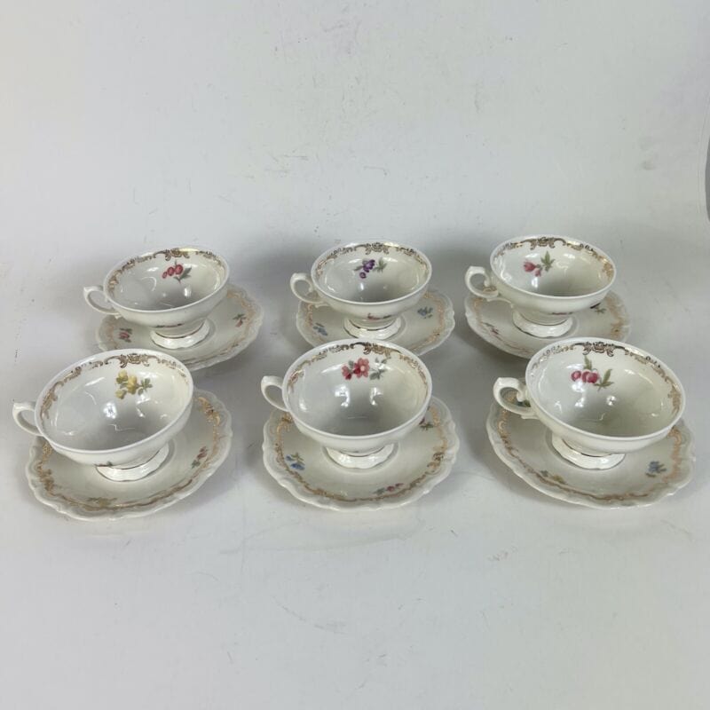 Servizio set da tè the antico in porcellana bianca vintage bavaria motivo fiori Ceramiche e Porcellane