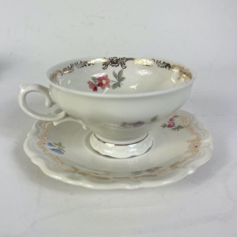 Servizio set da tè the antico in porcellana bianca vintage bavaria motivo fiori Ceramiche e Porcellane
