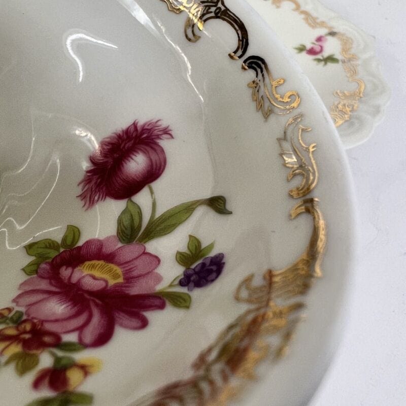Servizio set da tè the antico in porcellana bianca vintage bavaria motivo fiori Ceramiche e Porcellane