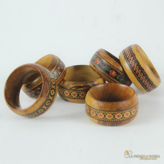 Set 6 Portatovaglioli in legno vintage di ulivo ad anello sorrento sorrentino Sheffield & Argento