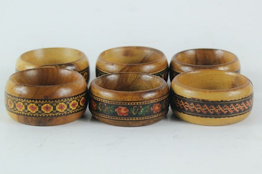 Set 6 Portatovaglioli in legno vintage di ulivo ad anello sorrento sorrentino Sheffield & Argento