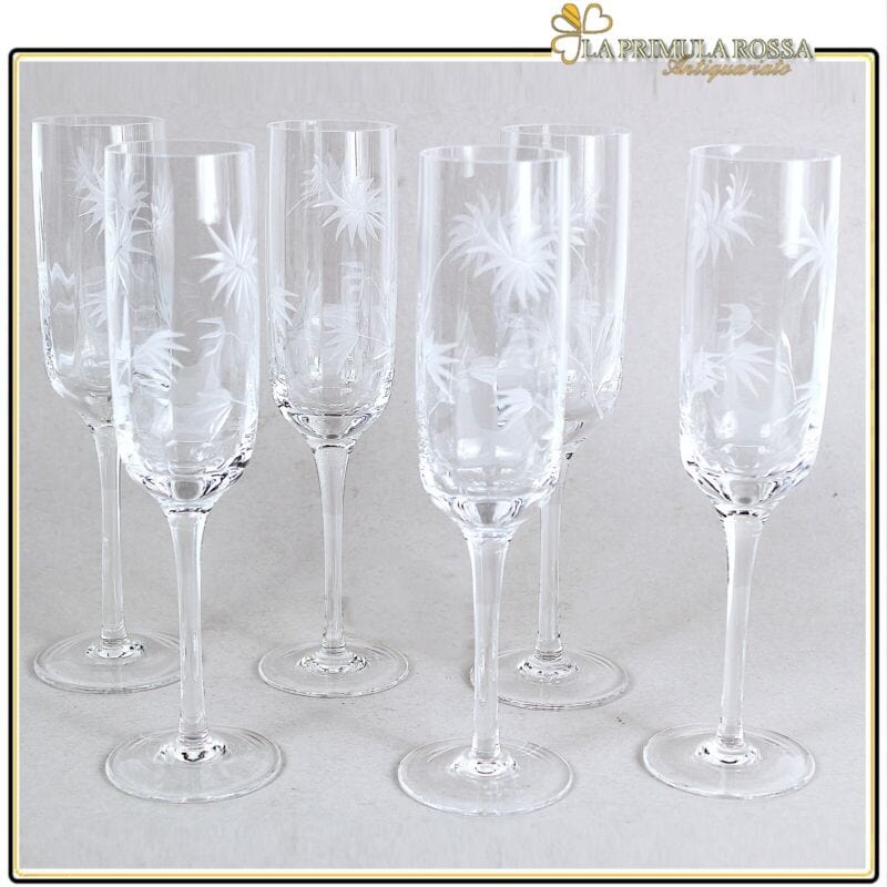 Set Bicchieri vintage a calice in cristallo serigrafato servizio flute di vetro Vetri e Cristalli