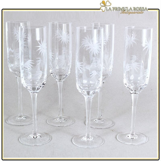 Set Bicchieri vintage a calice in cristallo serigrafato servizio flute di vetro Vetri e Cristalli