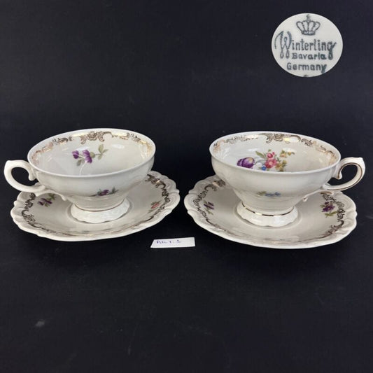 Set da tè the per due antico in porcellana bianca vintage bavaria motivo fiori Ceramiche e Porcellane
