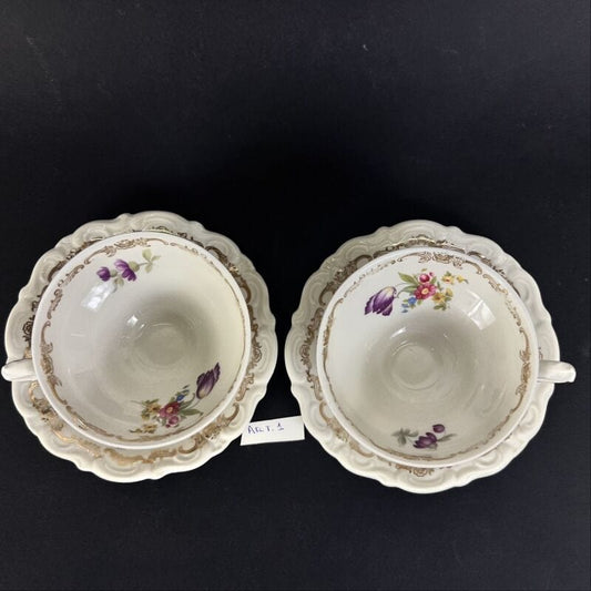 Set da tè the per due antico in porcellana bianca vintage bavaria motivo fiori Ceramiche e Porcellane