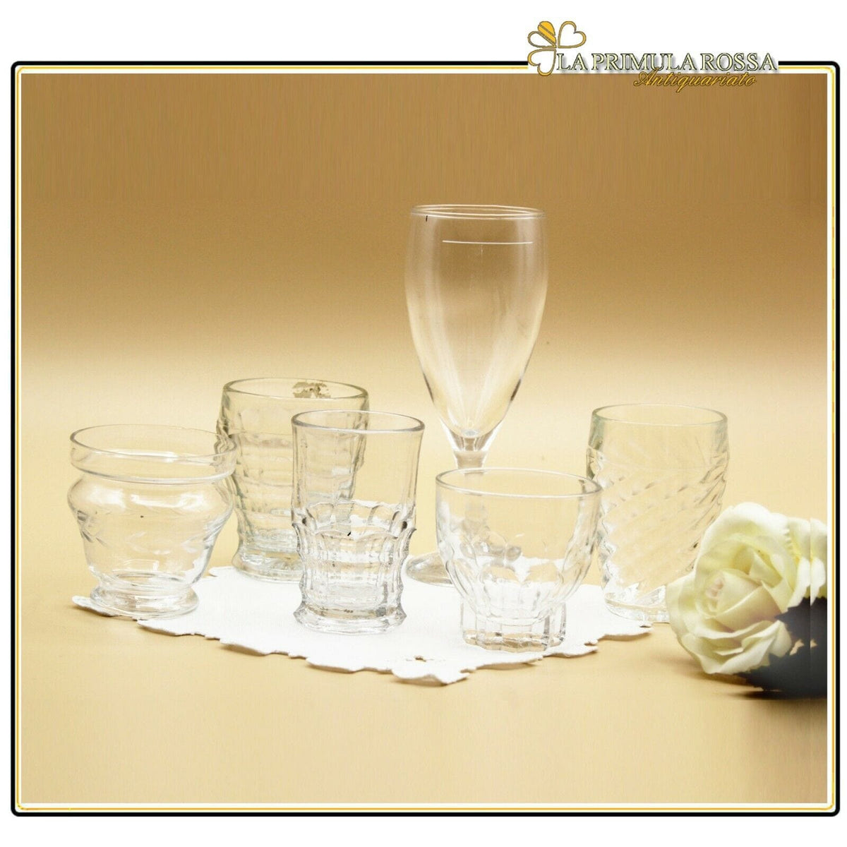 SET DI 6 VECCHI BICCHIERINI MISTI VINTAGE IN VETRO BICCHIERE ANNI 60 PER LIQUORE Vetri e Cristalli