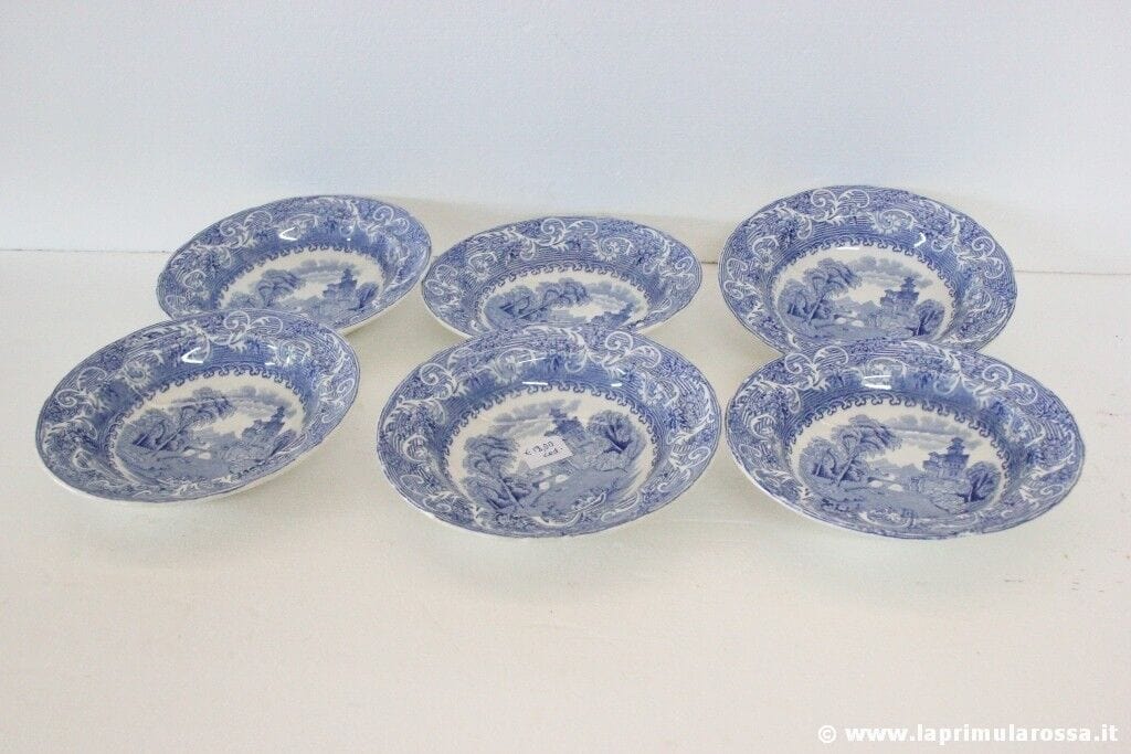 SET DI SEI CIOTOLE INGLESI D'EPOCA IN CERAMICA  BIANCO E BLU VINTAGE BOWLS Ceramiche e Porcellane