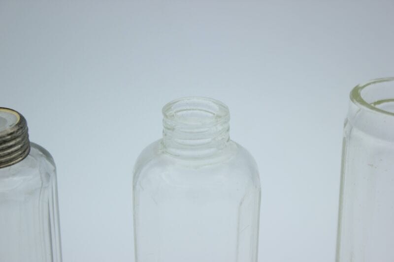 Set di tre boccette vintage porta profumo vetro e silver plate ampolle toilette Sheffield & Argento