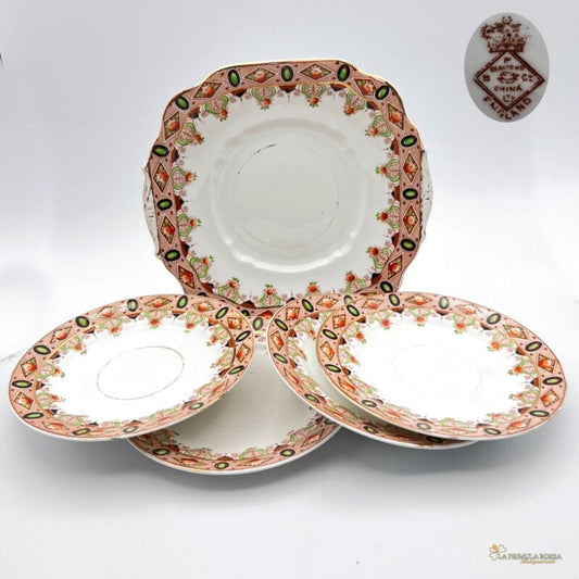 Set servizio di 4 Piatti + Vassoio vintage in porcellana bianca inglese antichi Ceramiche e Porcellane