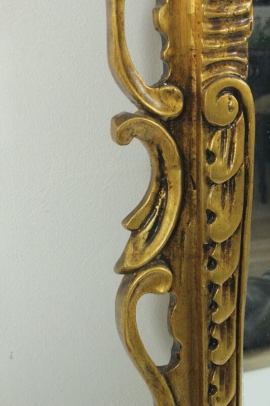 Specchiera specchio antico dorato grande con cornice in legno e oro cimasa retrò Complementi d'arredo