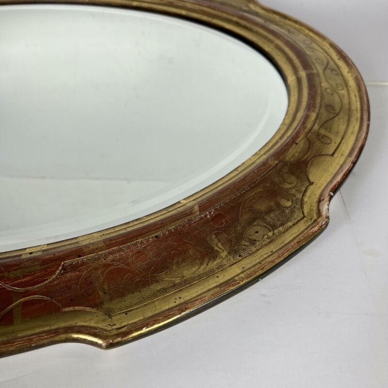 Specchio Specchiera antica vintage in legno dorata cornice ovale con foglia oro Complementi d'arredo