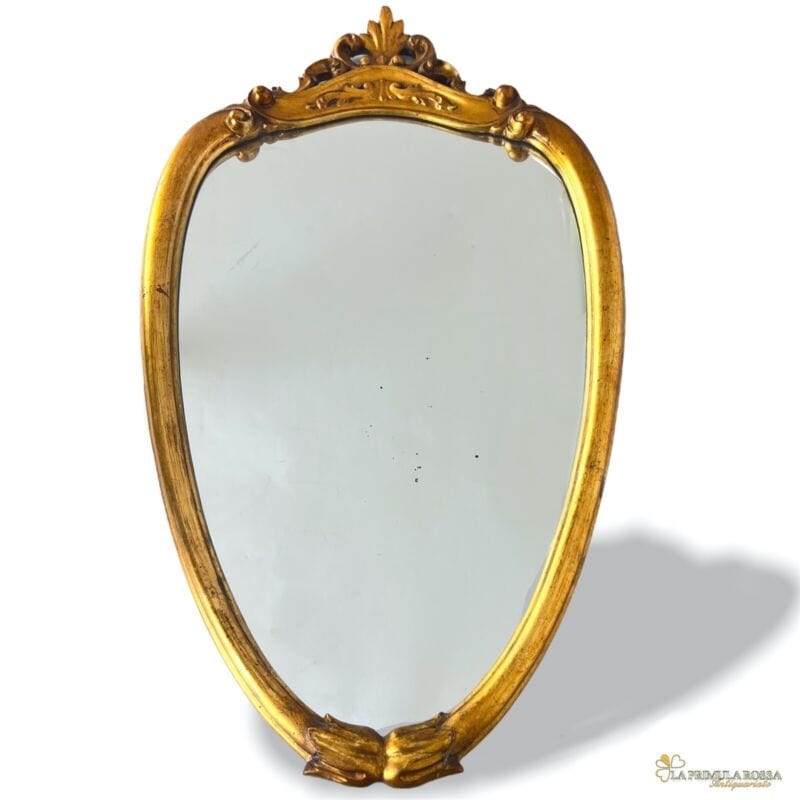 Specchio Specchiera antica vintage in legno dorata cornice ovale oro con cimasa Complementi d'arredo