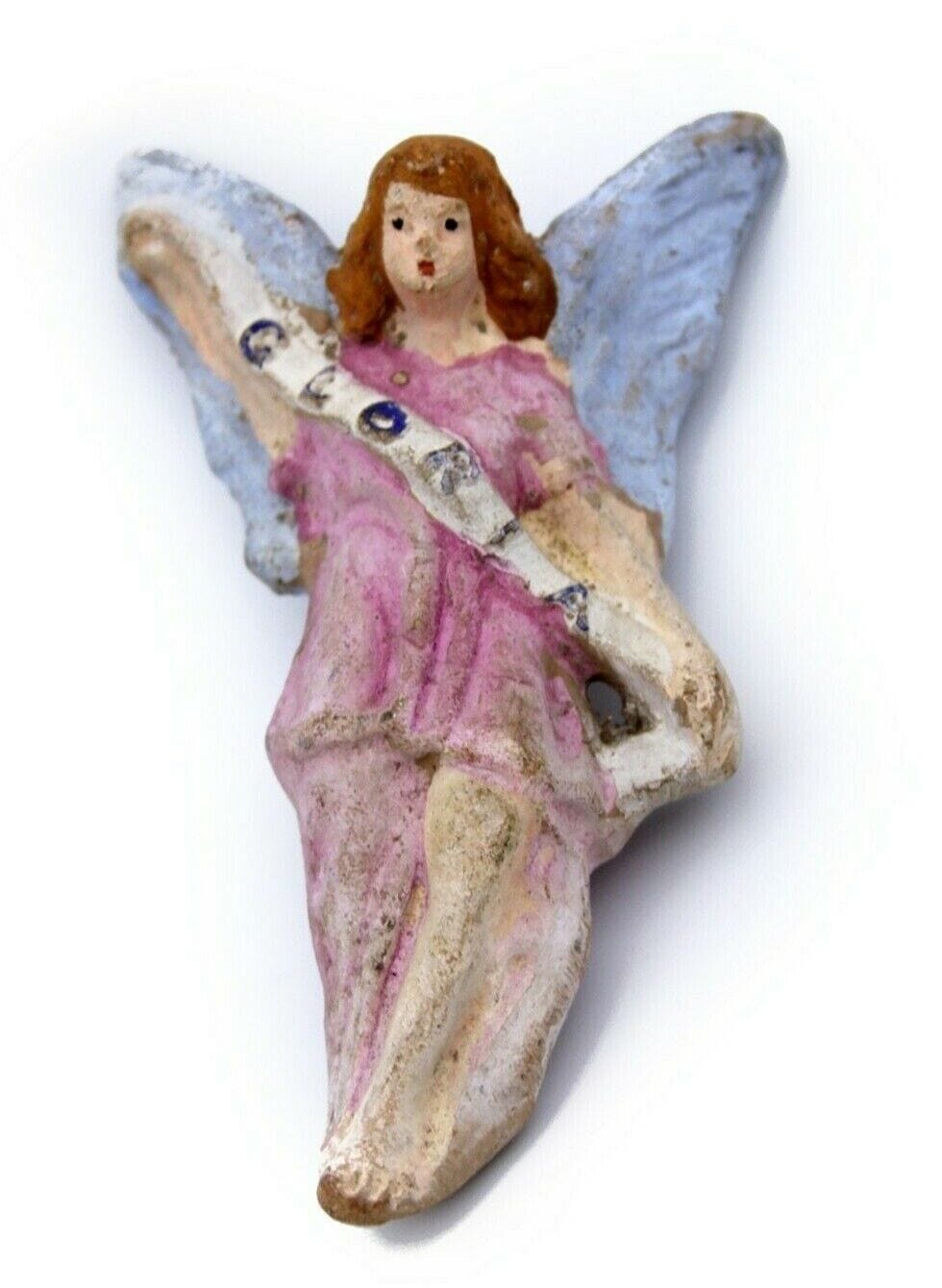Statuetta in terracotta Statuina antica per presepe Angelo Gloria dipinto a mano Other