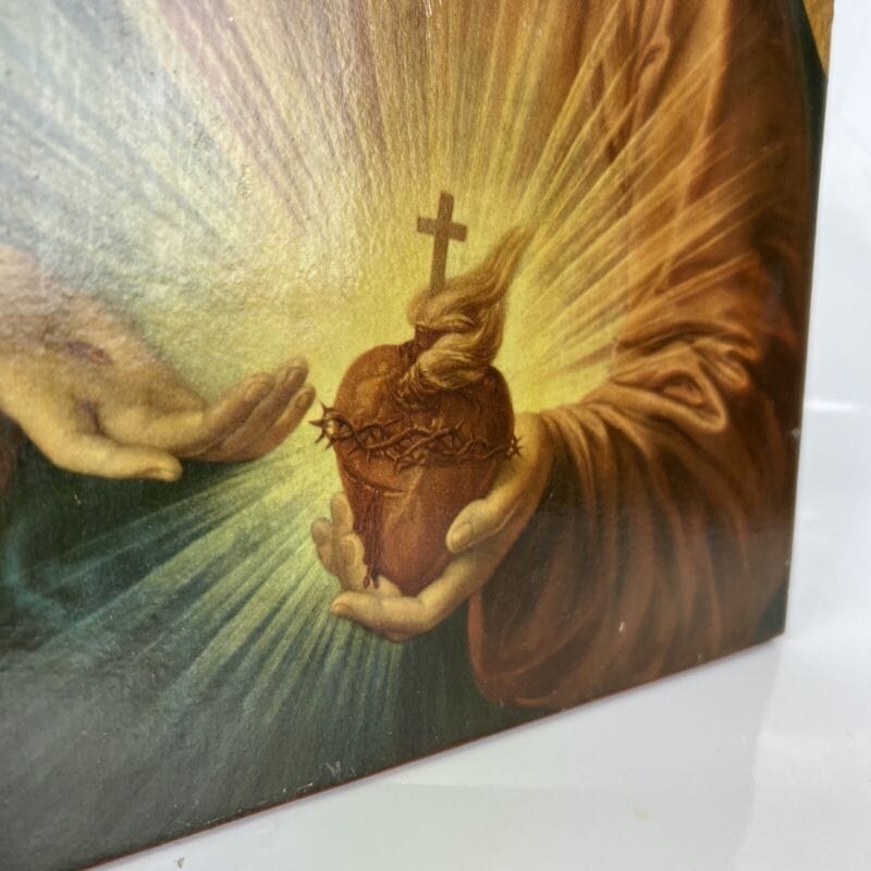 Tavola Sacro Cuore di Gesù in legno e oro Icona religiosa Stampa Vintage 900 Oggetti sacri - rosari