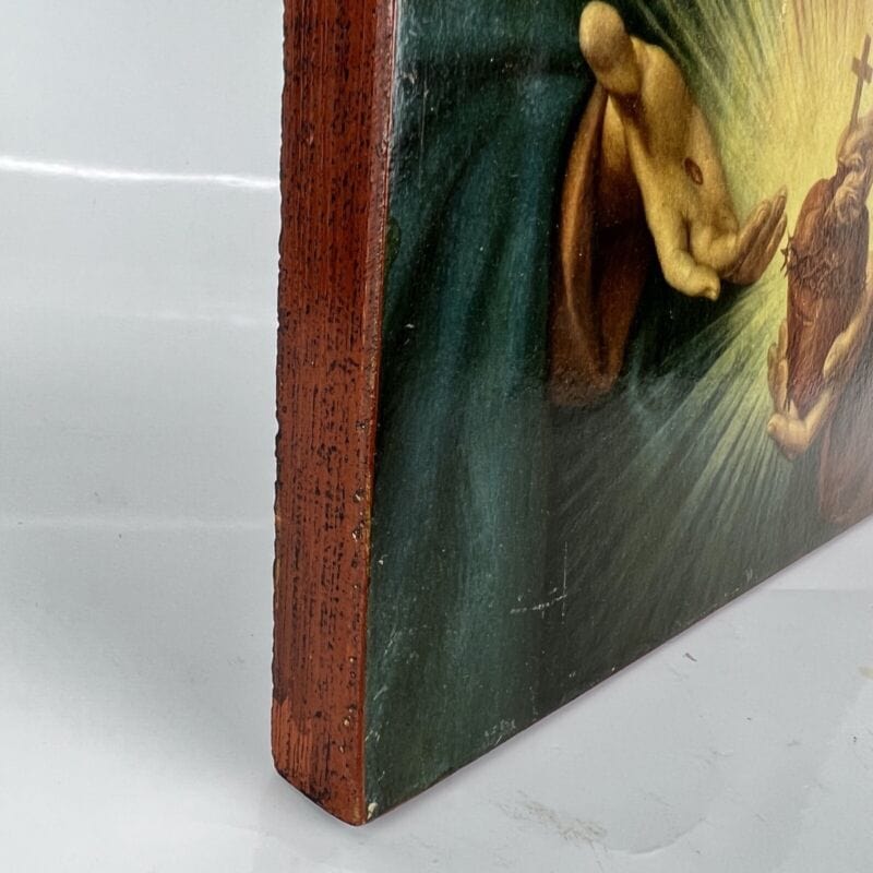 Tavola Sacro Cuore di Gesù in legno e oro Icona religiosa Stampa Vintage 900 Oggetti sacri - rosari