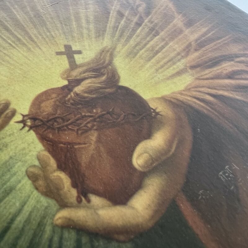 Tavola Sacro Cuore di Gesù in legno e oro Icona religiosa Stampa Vintage 900 Oggetti sacri - rosari