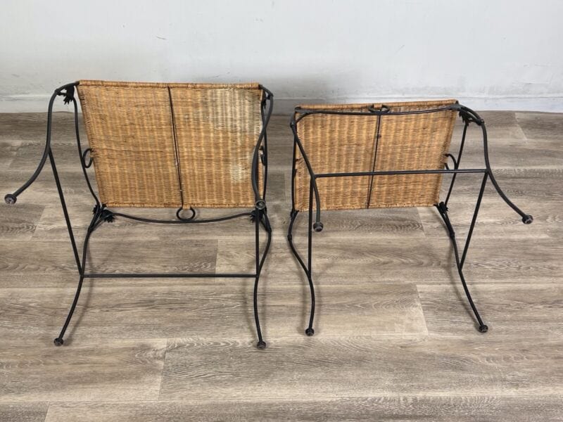 Tavolini vintage da caffe in paglia rattan vimini stile country chic ferro nero Arredamento