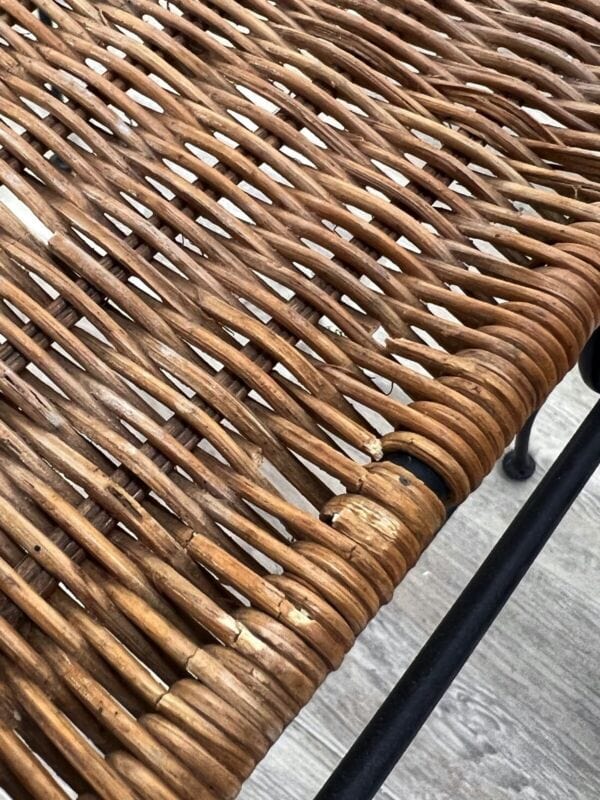 Tavolini vintage da caffe in paglia rattan vimini stile country chic ferro nero Arredamento