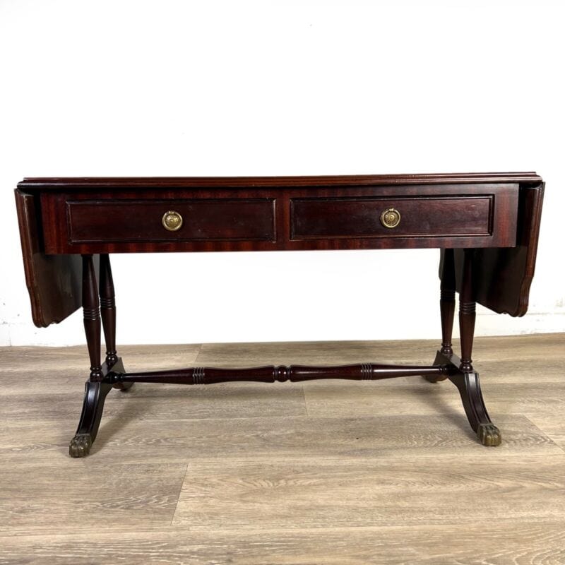 Tavolino tavolo antico da salotto basso in legno piano pelle per ufficio vintage Arredamento