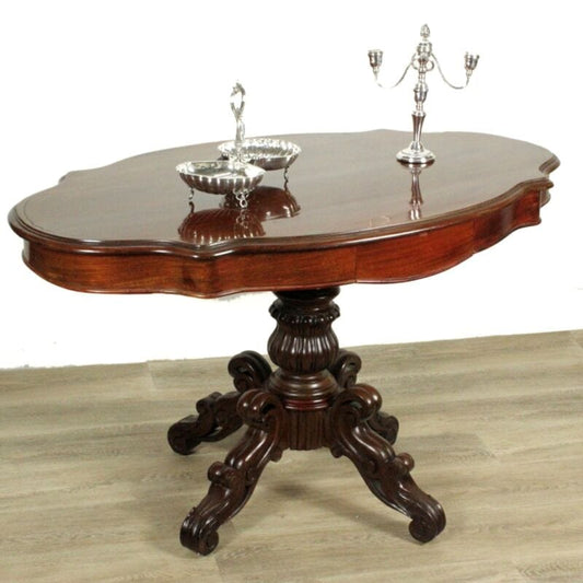 Tavolino tavolo antico in legno mogano ovale a biscotto con cassetti epoca 800 Arredamento