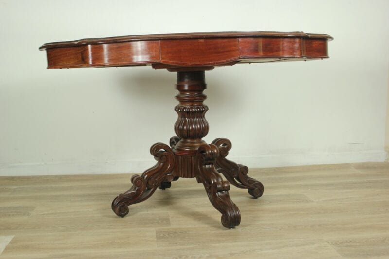 Tavolino tavolo antico in legno mogano ovale a biscotto con cassetti epoca 800 Arredamento