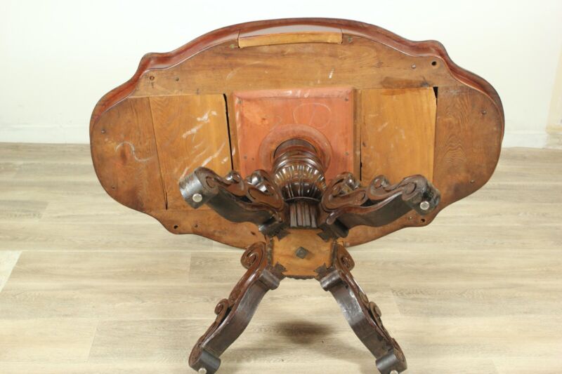 Tavolino tavolo antico in legno mogano ovale a biscotto con cassetti epoca 800 Arredamento