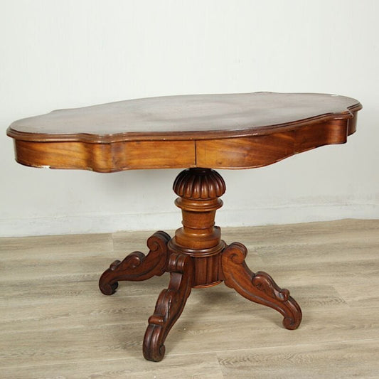 Tavolo antico tavolino in legno mogano ovale a biscotto con cassetti epoca 800 Arredamento