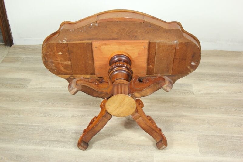 Tavolo antico tavolino in legno mogano ovale a biscotto con cassetti epoca 800 Arredamento