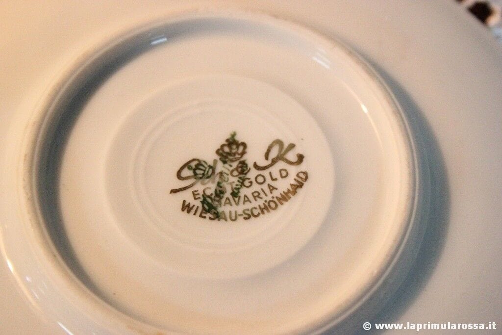 TAZZA DA CAFFE IN PORCELLANA  BAVARIA ORO +CUCCHIAIO ARGENTO STEMMA WURZBURG Ceramiche e Porcellane