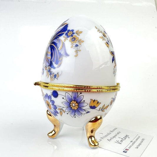 Uovo da Collezione in Porcellana bianca Viola ceramica portagioie stile Faberge' Ceramiche e Porcellane