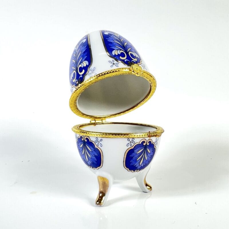 Uovo da collezione in porcellana decorativo ceramica portagioie stile Faberge' Ceramiche e Porcellane