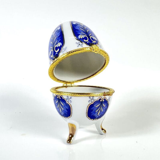Uovo da collezione in porcellana decorativo ceramica portagioie stile Faberge' Ceramiche e Porcellane