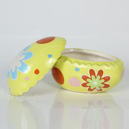 Uovo da collezione vintage in ceramica decorativo scatola gialla contenitore Ceramiche e Porcellane