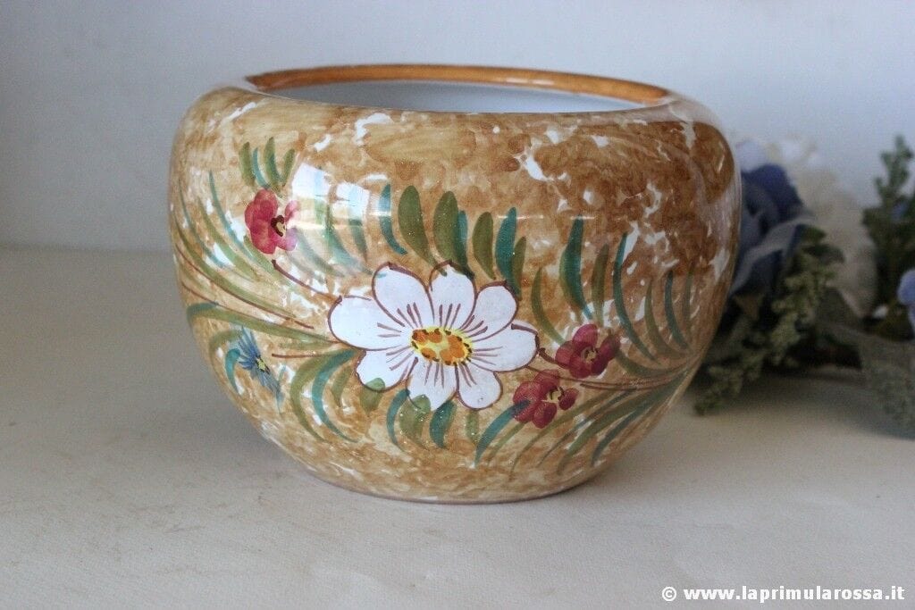 VASO DERUTA IN CERAMICA  CACHE POT VINTAGE PORTAFIORI DIPINTO FIORI Ceramiche e Porcellane